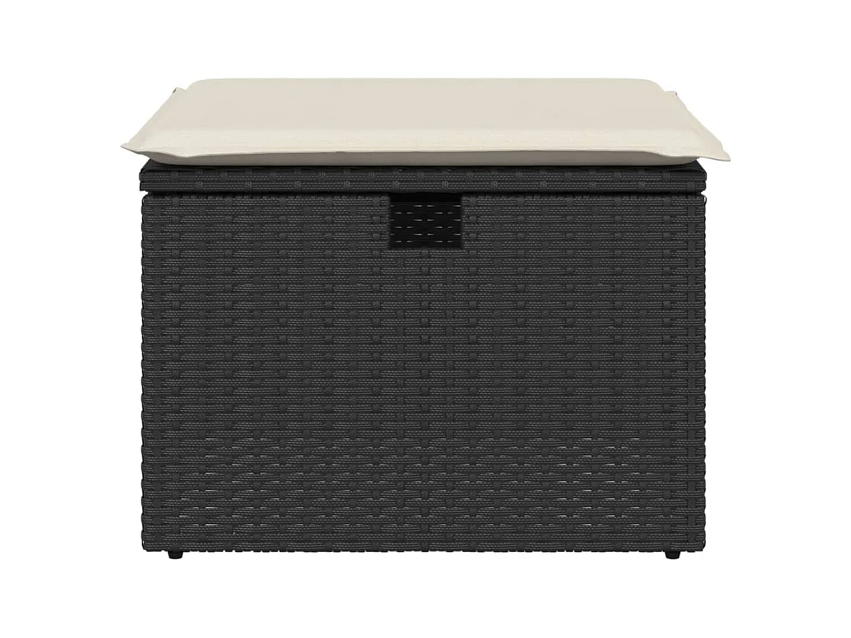 Tabouret de jardin avec coussin noir 55x55x37 cm résine tressée