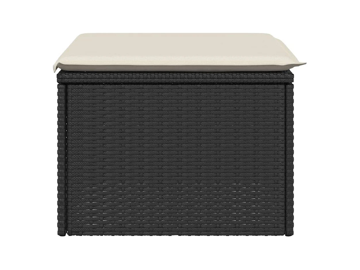 Tabouret de jardin avec coussin noir 55x55x37 cm résine tressée