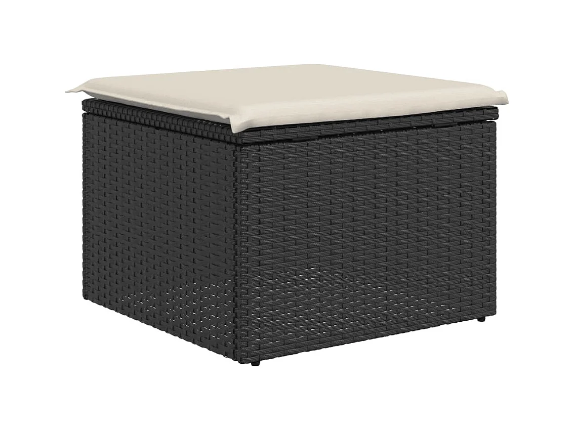 Tabouret de jardin avec coussin noir 55x55x37 cm résine tressée