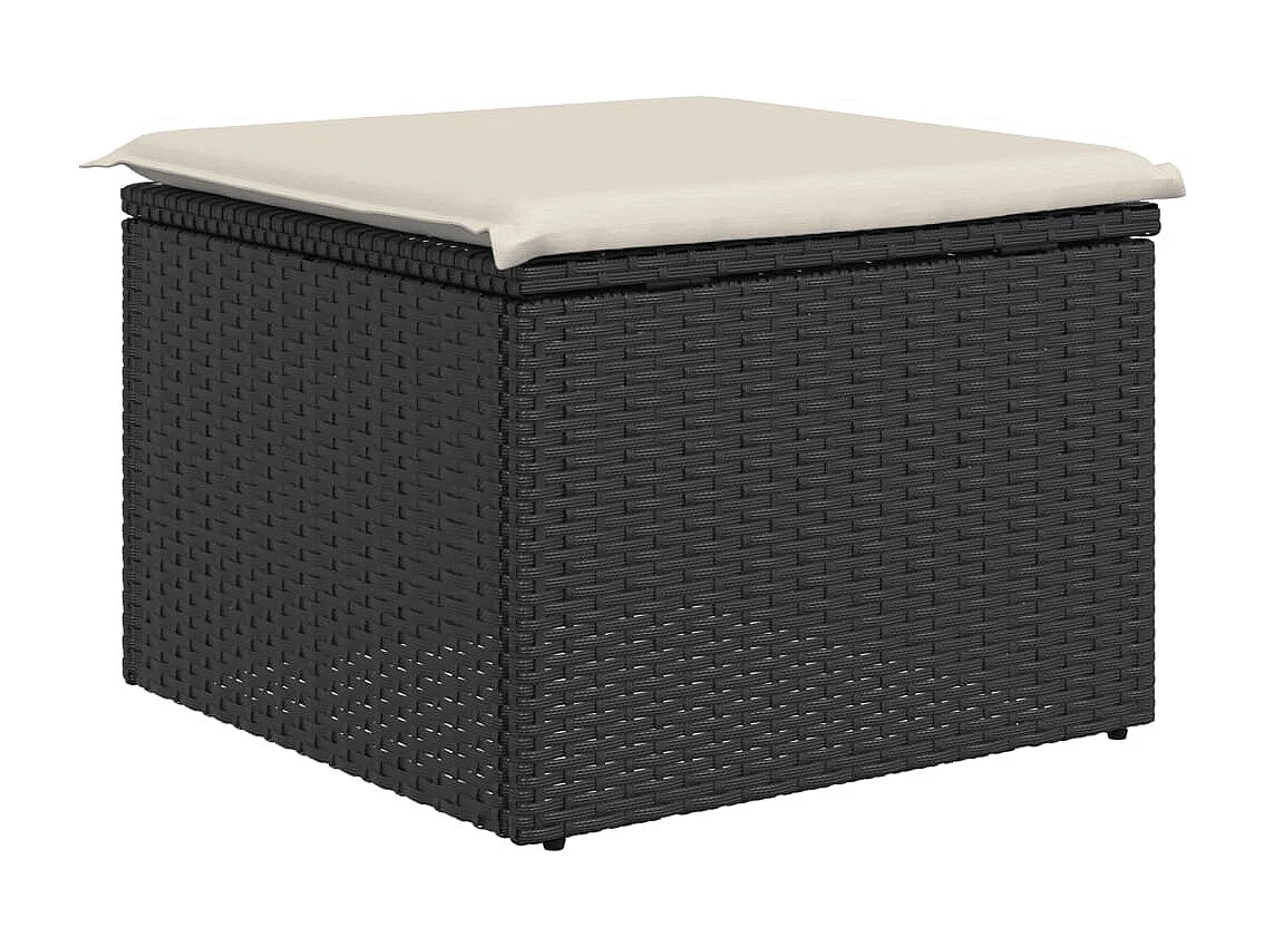 Tabouret de jardin avec coussin noir 55x55x37 cm résine tressée