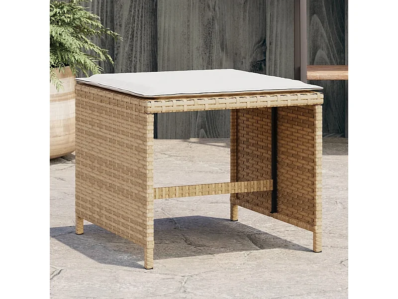 Tabourets de jardin et coussins lot de 4 beige 41x41x36cm rotin