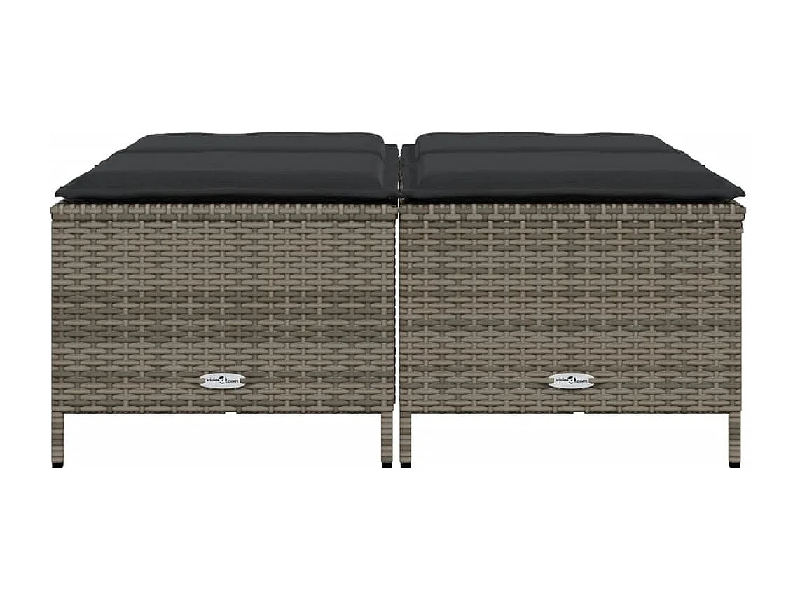 Juego de 4 taburetes de jardín con cojines de resina trenzada gris