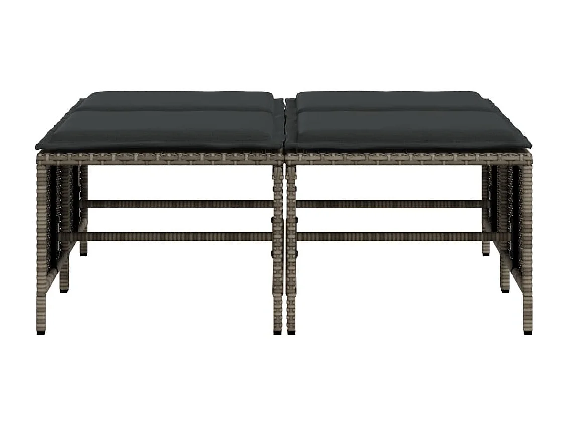 Juego de 4 taburetes de jardín con cojines de resina trenzada gris