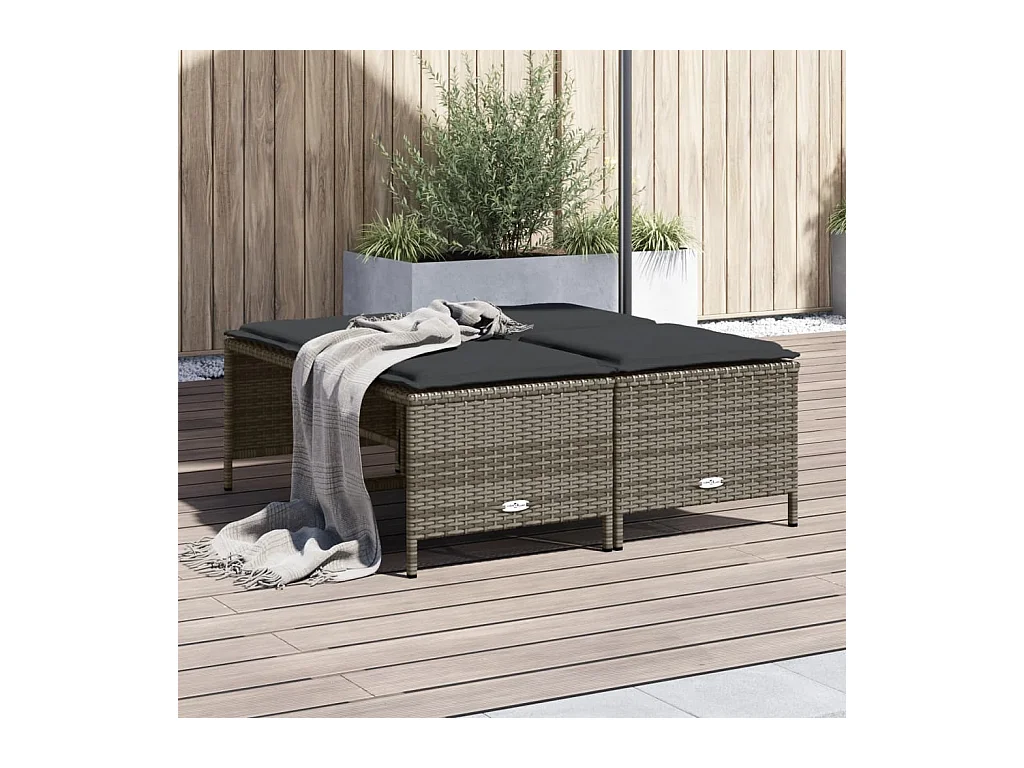 Set di 4 sgabelli da giardino con cuscini in resina intrecciata grigia