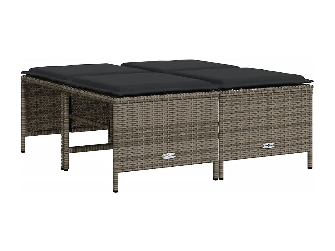 Juego de 4 taburetes de jardín con cojines de resina trenzada gris