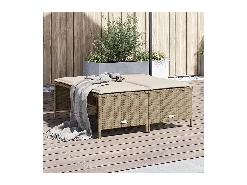 Tabourets de jardin avec coussins lot de 4 beige résine tressée