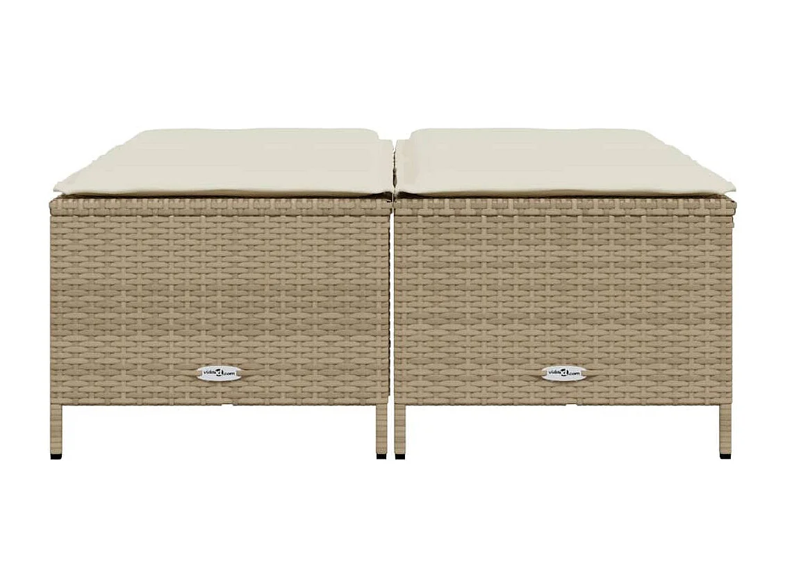 Gartenhocker mit Kissen, 4er-Set, beigefarbenes Kunstharzgeflecht