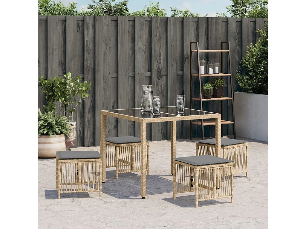 Juego de 4 taburetes y cojines de jardín mix beige 41x41x36 cm