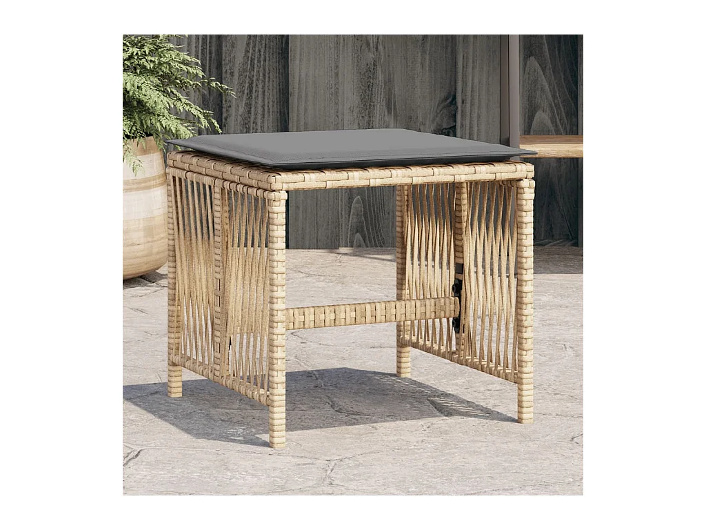 Tabourets jardin et coussins lot de 4 mélange beige 41x41x36 cm