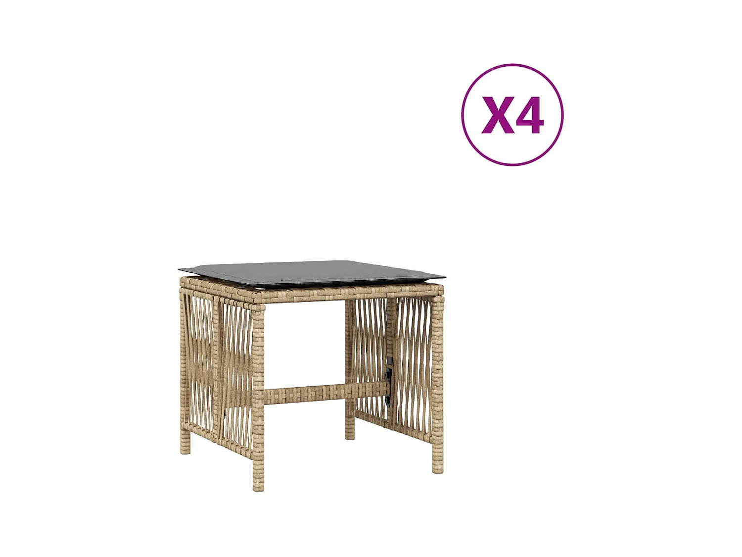 Tabourets jardin et coussins lot de 4 mélange beige 41x41x36 cm