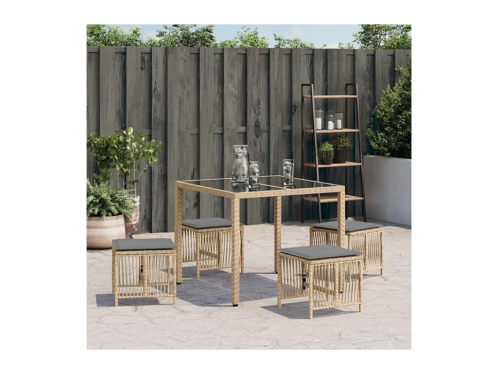 Tabourets jardin et coussins lot de 4 mélange beige 41x41x36 cm