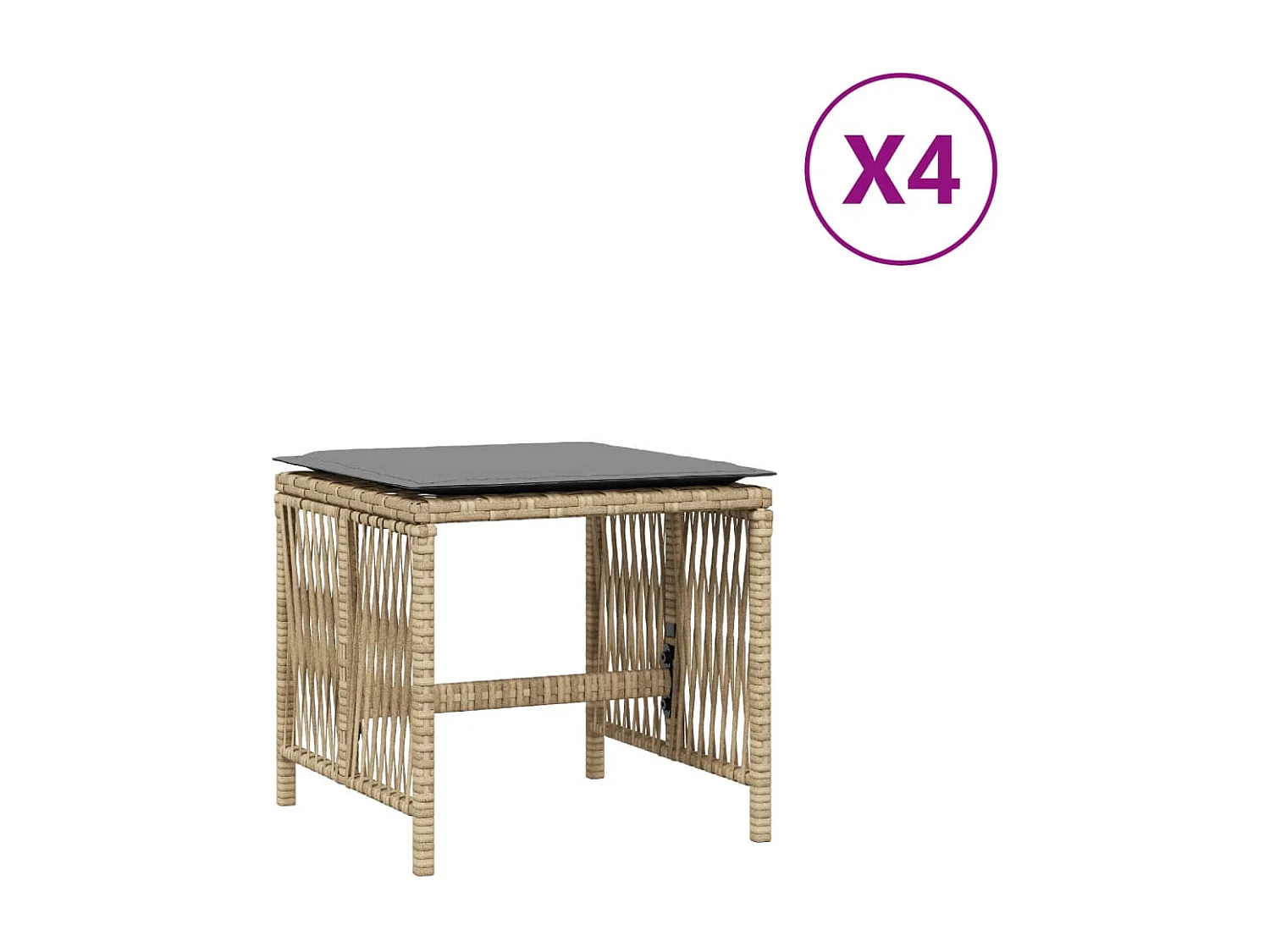 Tabourets jardin et coussins lot de 4 mélange beige 41x41x36 cm