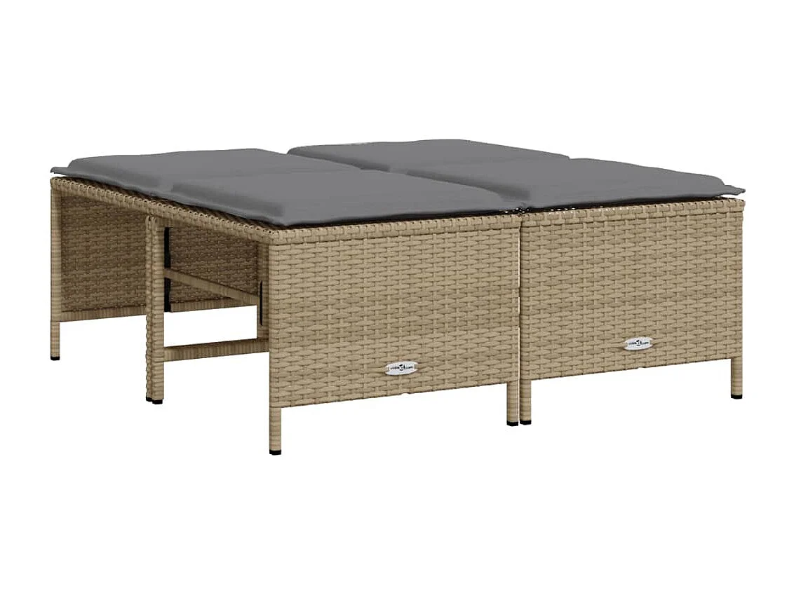 Conjunto de 4 bancos de jardim com almofadas em resina tecida bege