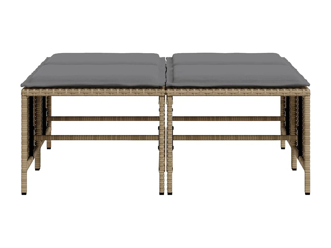 Conjunto de 4 bancos de jardim com almofadas em resina tecida bege