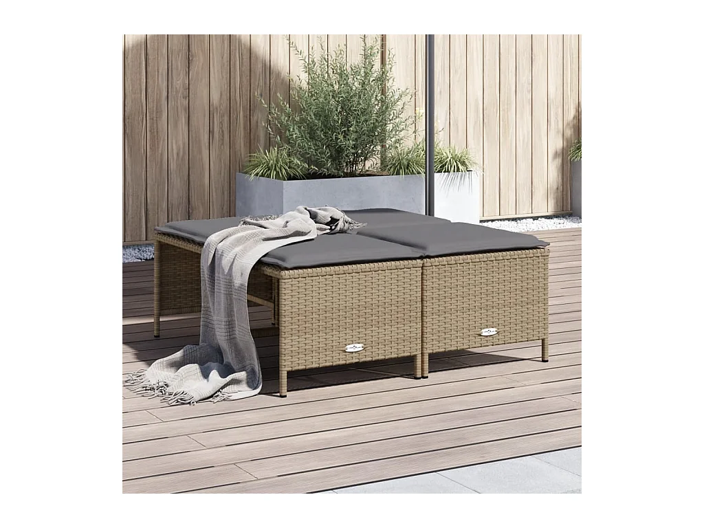 Tabourets de jardin avec coussins lot de 4 beige résine tressée