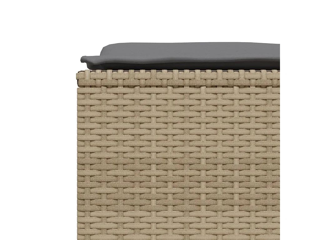 Gartenhocker mit Kissen, 4er-Set, beigefarbenes Kunstharzgeflecht