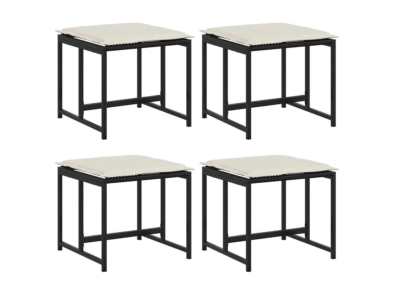 Tabourets de jardin avec coussins lot de 4 noir résine tressée