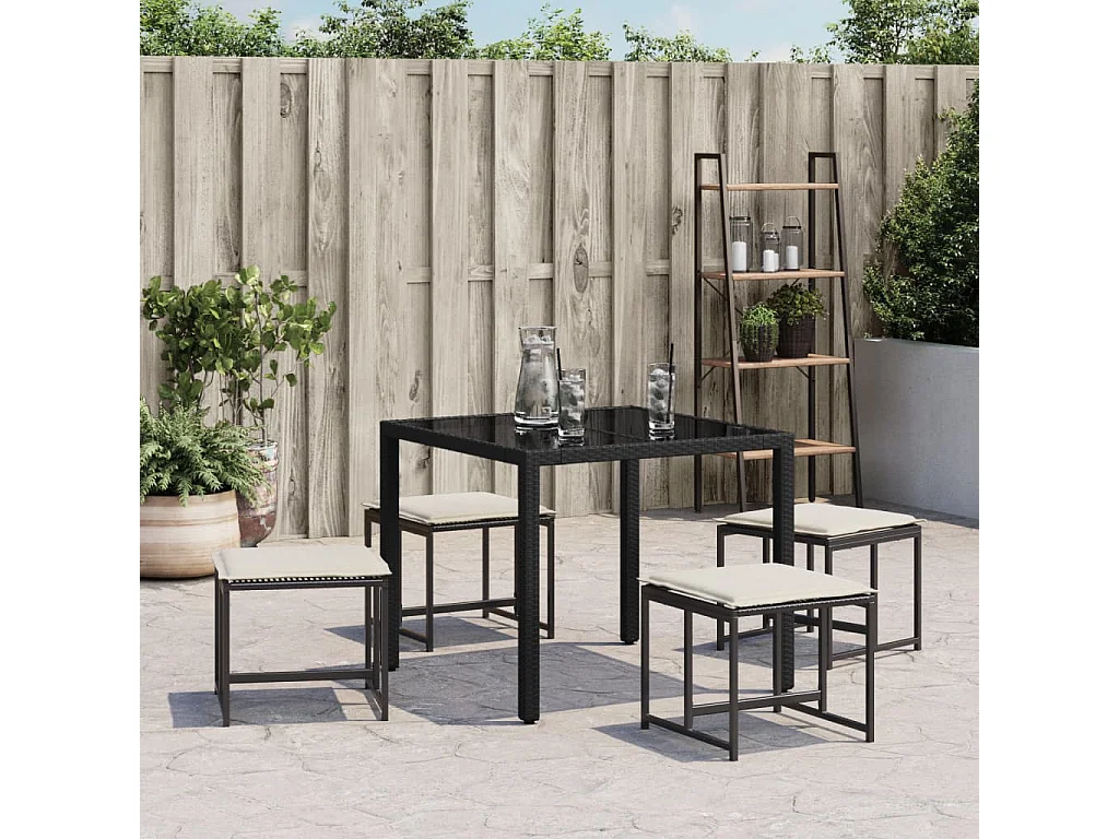 Tabourets de jardin avec coussins lot de 4 noir résine tressée