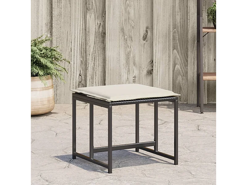 Set di 4 sgabelli da giardino con cuscini in resina intrecciata nera