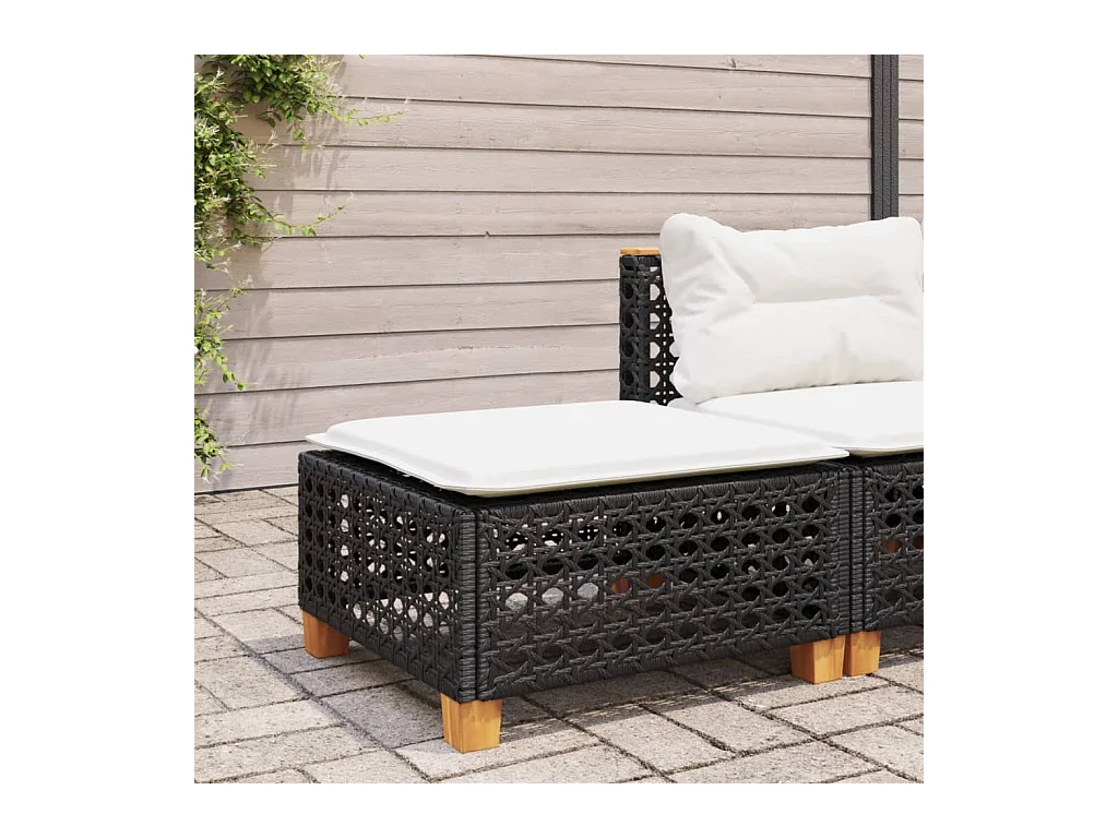 Tabouret de jardin et coussin noir 63,5x56x32 cm résine tressée
