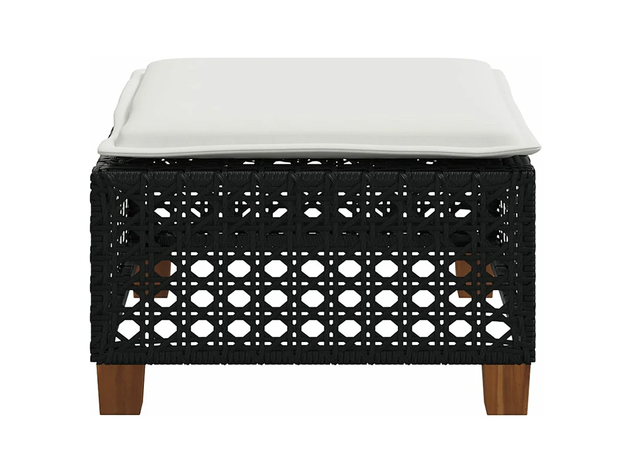 Tabouret de jardin et coussin noir 63,5x56x32 cm résine tressée