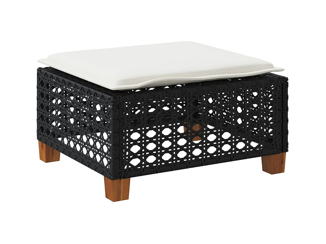 Tabouret de jardin et coussin noir 63,5x56x32 cm résine tressée