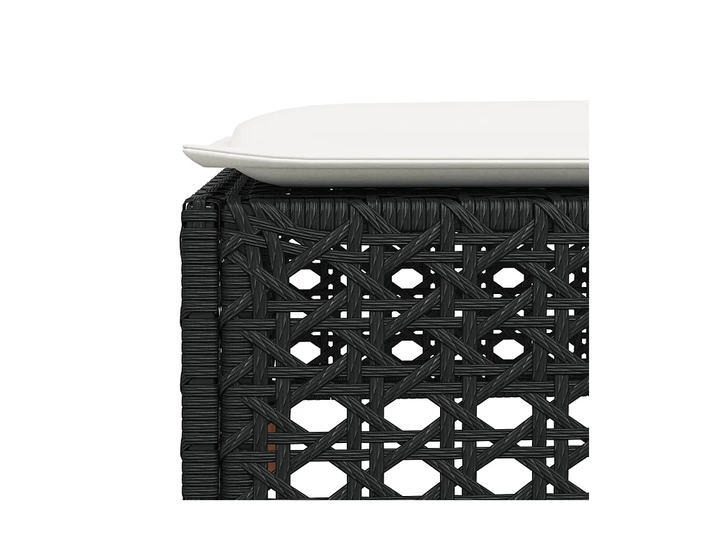 Tabouret de jardin et coussin noir 63,5x56x32 cm résine tressée