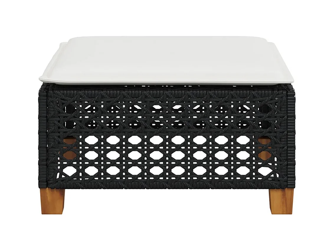 Tabouret de jardin et coussin noir 63,5x56x32 cm résine tressée