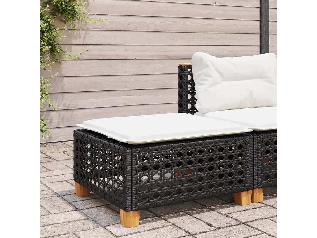 Tabouret de jardin et coussin noir 63,5x56x32 cm résine tressée