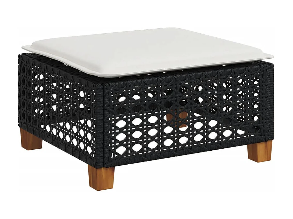 Tabouret de jardin et coussin noir 63,5x56x32 cm résine tressée