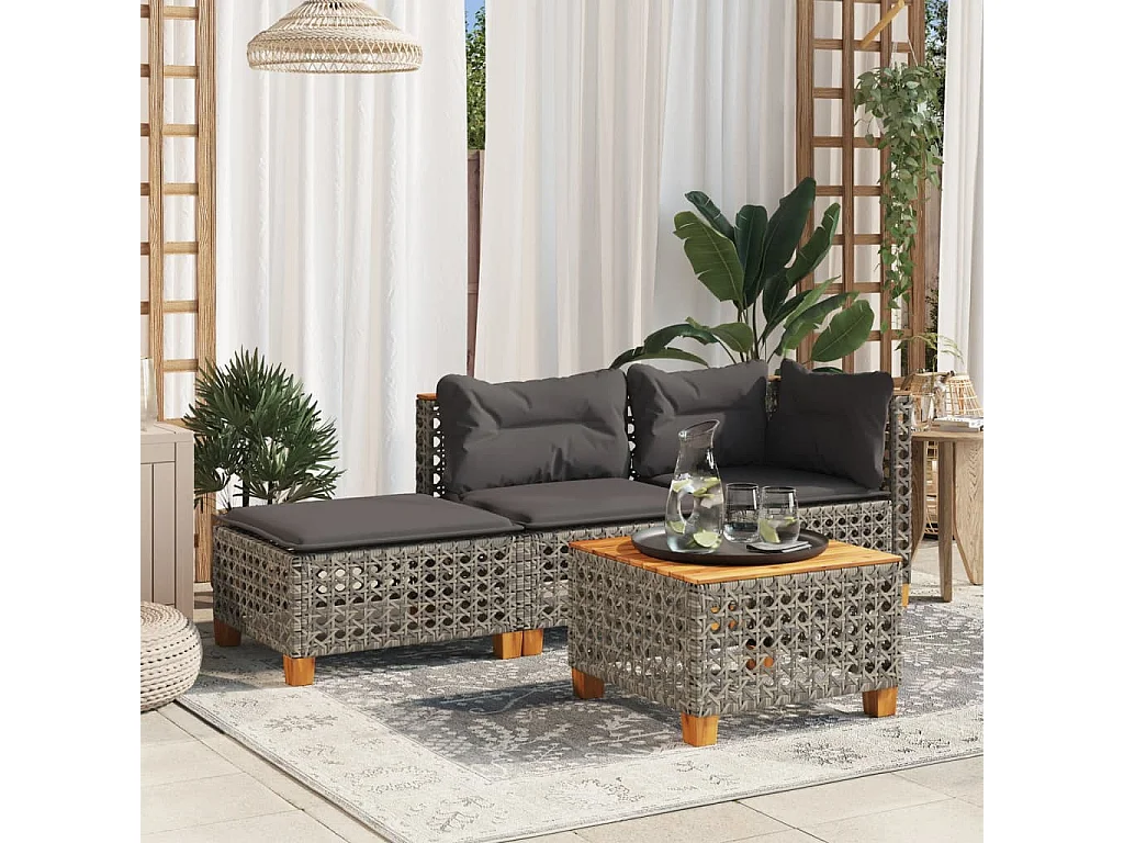 Sgabello da giardino e cuscino grigio 63,5x56x32 cm resina intrecciata