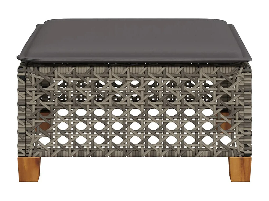Sgabello da giardino e cuscino grigio 63,5x56x32 cm resina intrecciata