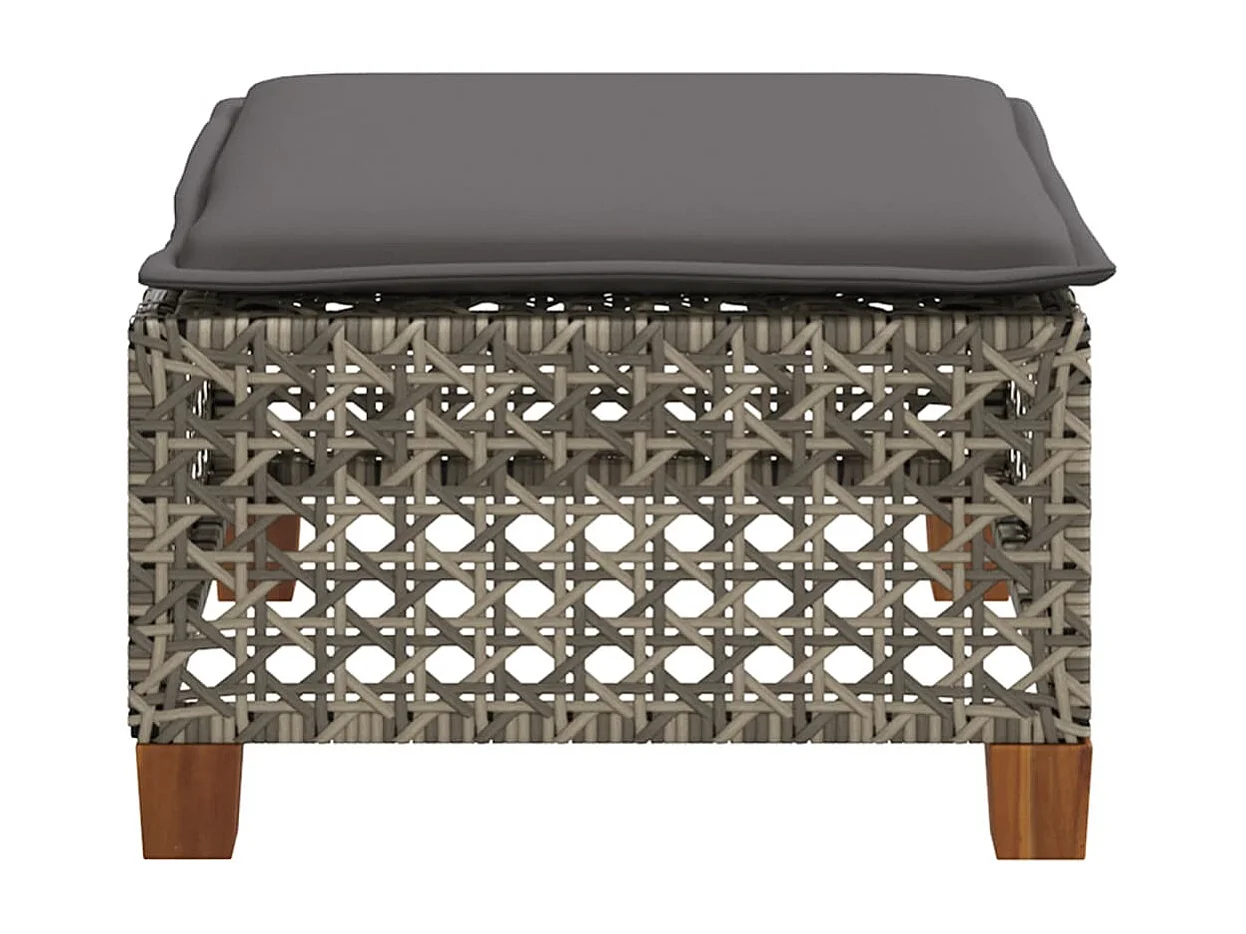 Sgabello da giardino e cuscino grigio 63,5x56x32 cm resina intrecciata