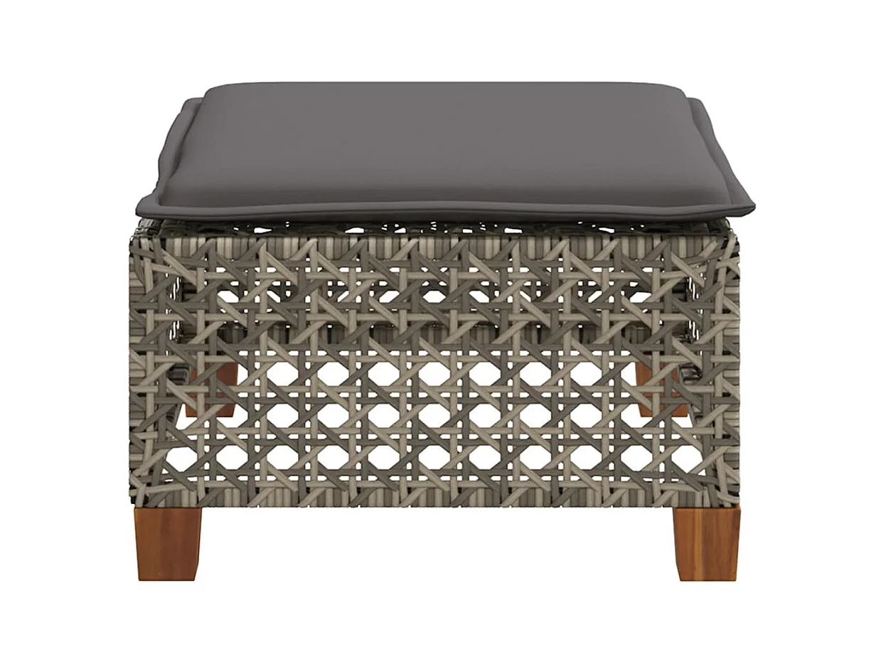 Tabouret de jardin et coussin gris 63,5x56x32 cm résine tressée