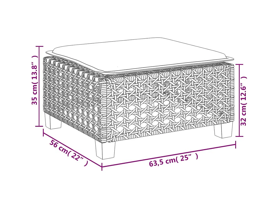 Tabouret de jardin et coussin gris 63,5x56x32 cm résine tressée
