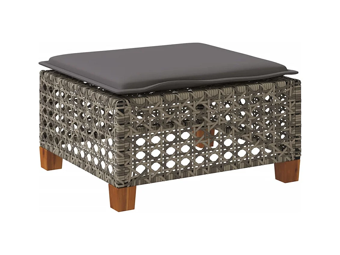 Tabouret de jardin et coussin gris 63,5x56x32 cm résine tressée