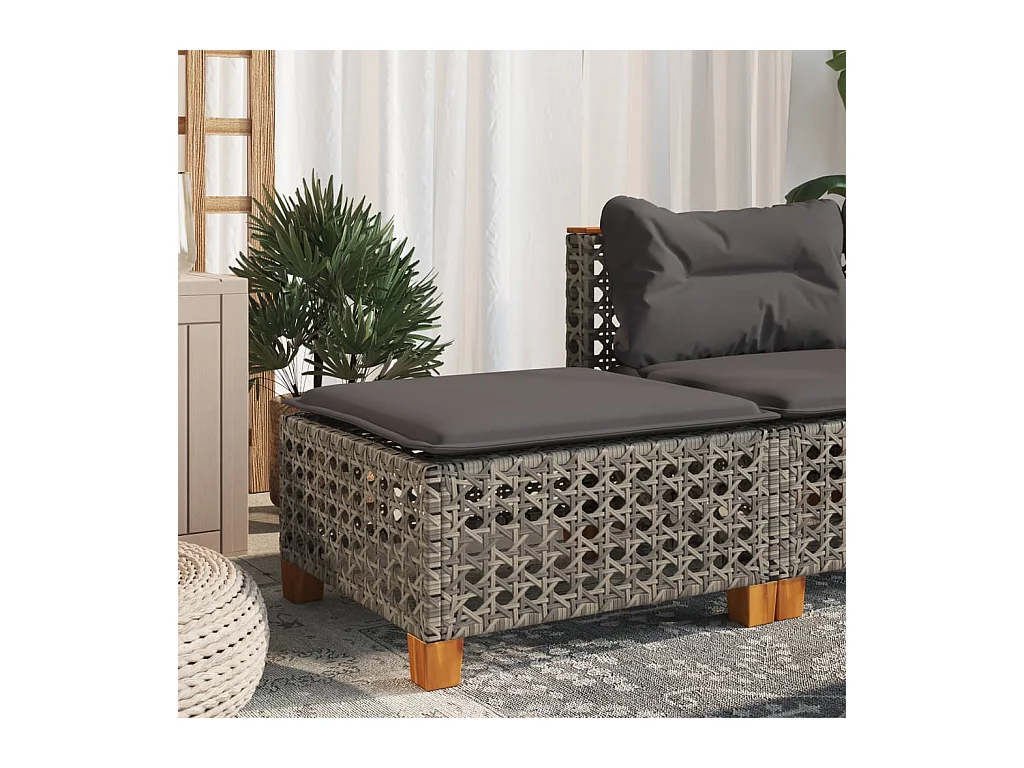 Tabouret de jardin et coussin gris 63,5x56x32 cm résine tressée