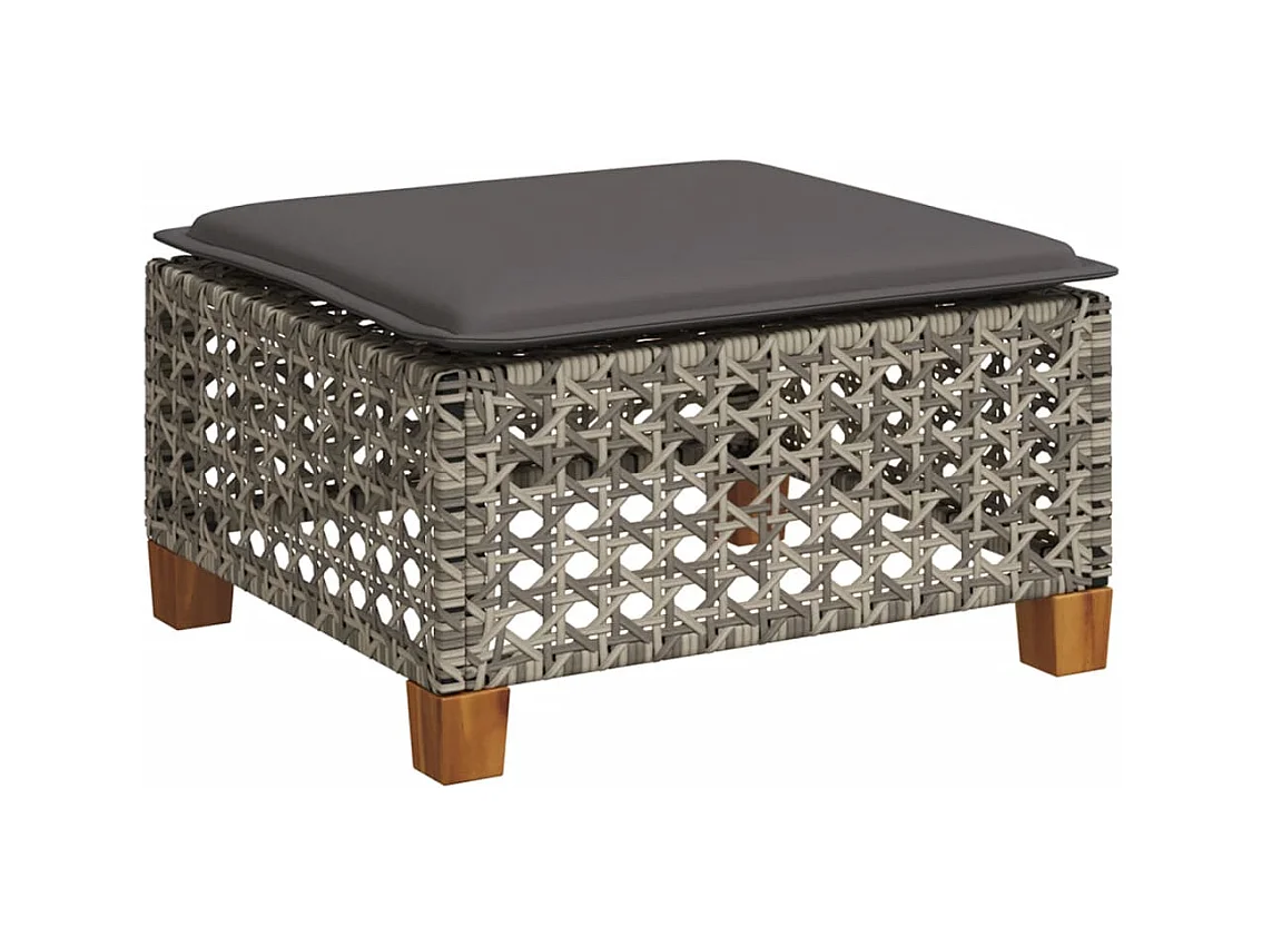 Tabouret de jardin et coussin gris 63,5x56x32 cm résine tressée