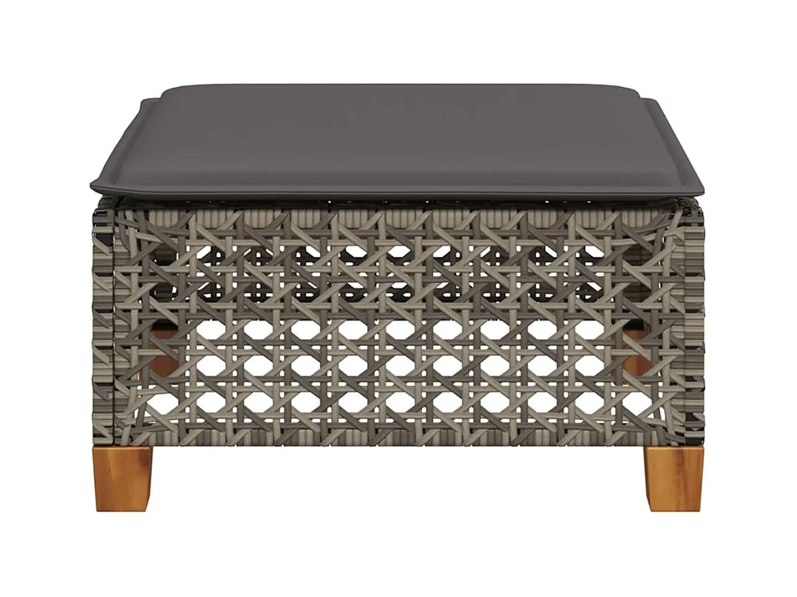 Tabouret de jardin et coussin gris 63,5x56x32 cm résine tressée