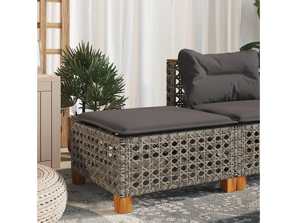 Tabouret de jardin et coussin gris 63,5x56x32 cm résine tressée