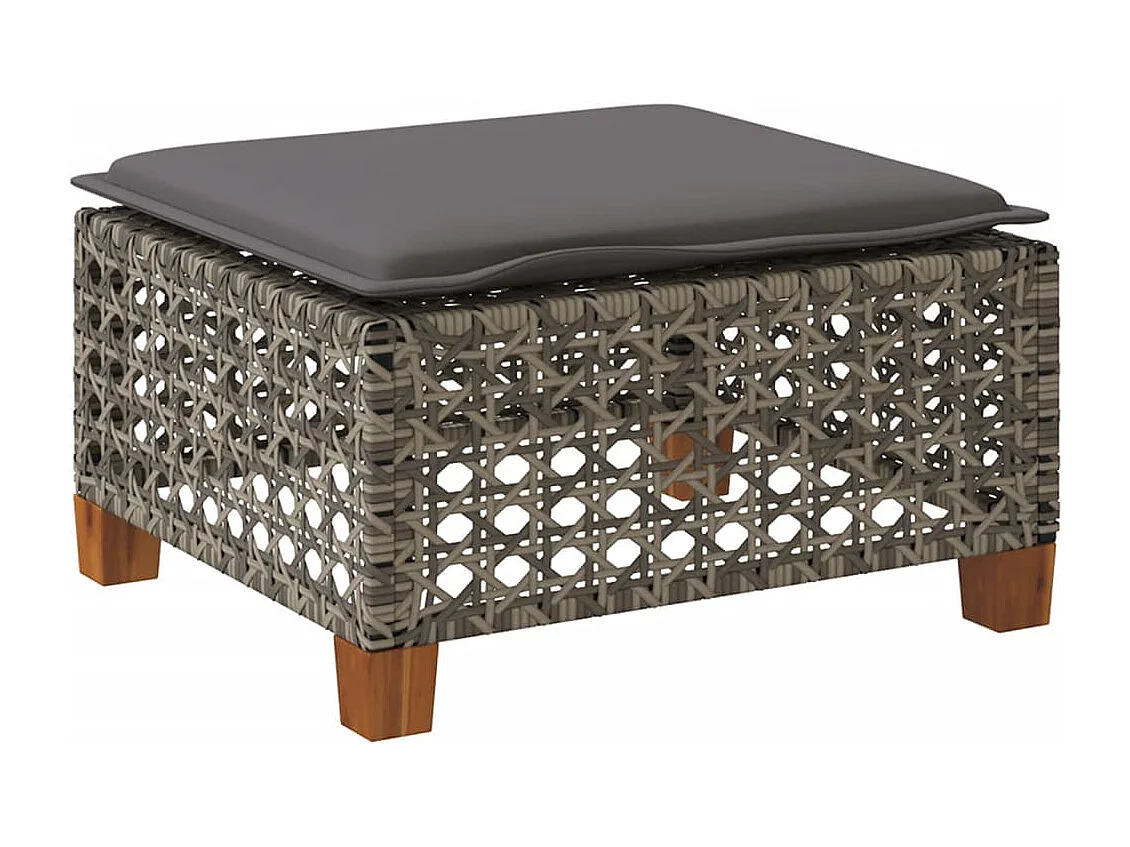 Tabouret de jardin et coussin gris 63,5x56x32 cm résine tressée