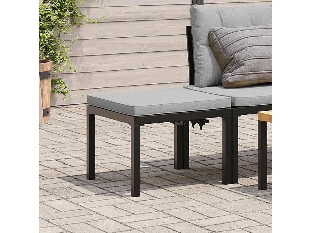 Tabouret de jardin avec coussin noir acier enduit de poudre