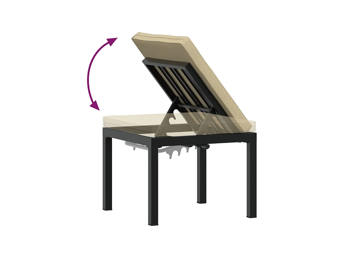 Tabouret de jardin avec coussin noir acier enduit de poudre