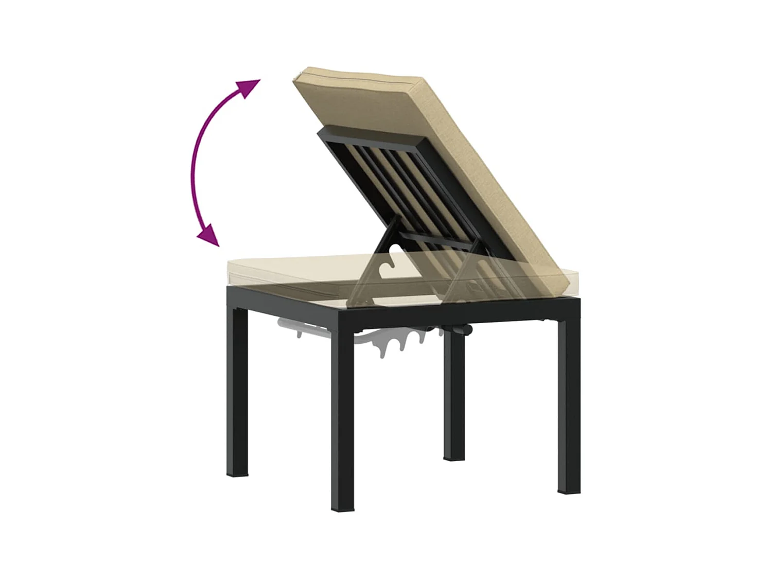 Tabouret de jardin avec coussin noir acier enduit de poudre