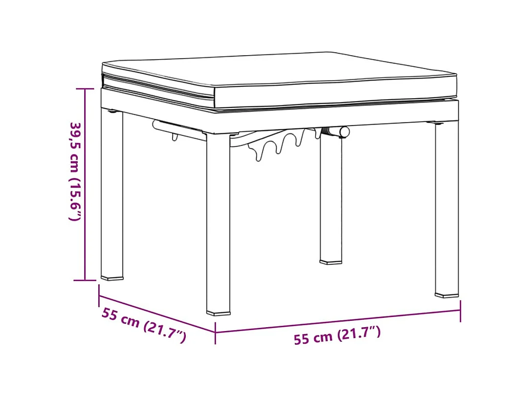 Tabouret de jardin avec coussin noir acier enduit de poudre