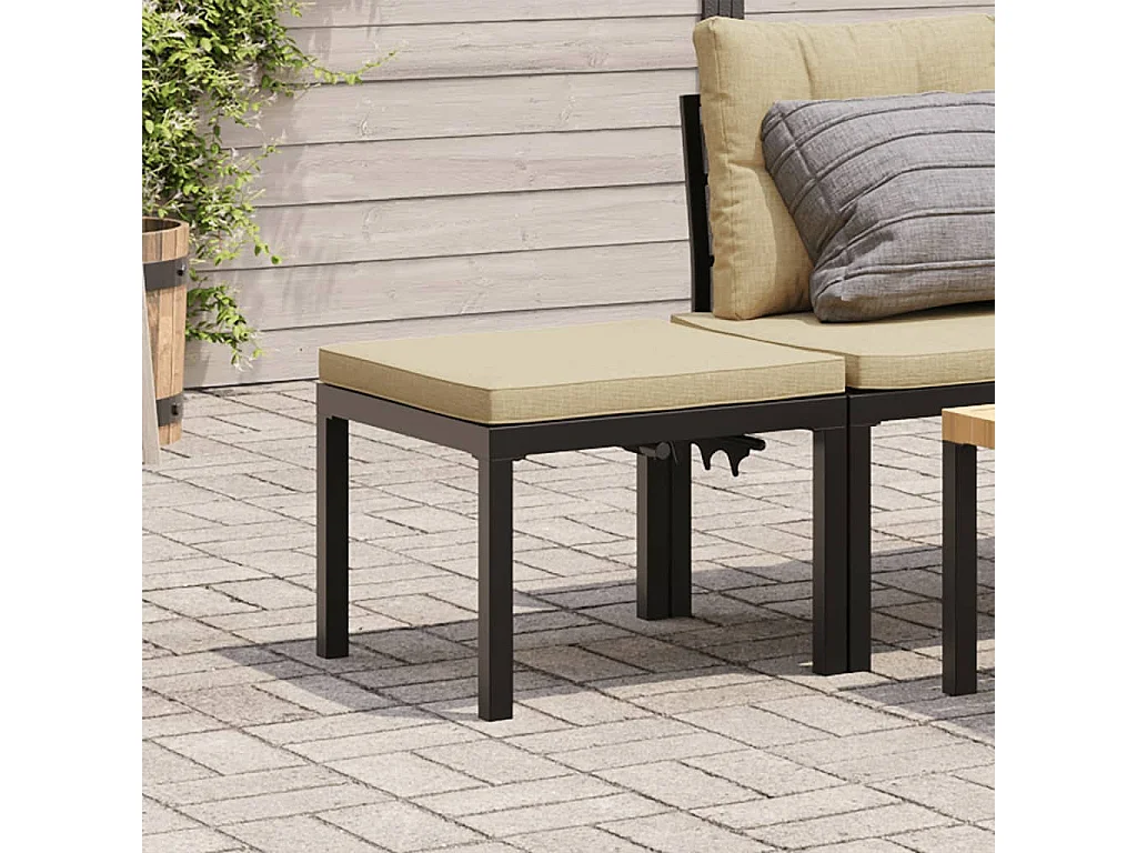 Tabouret de jardin avec coussin noir acier enduit de poudre