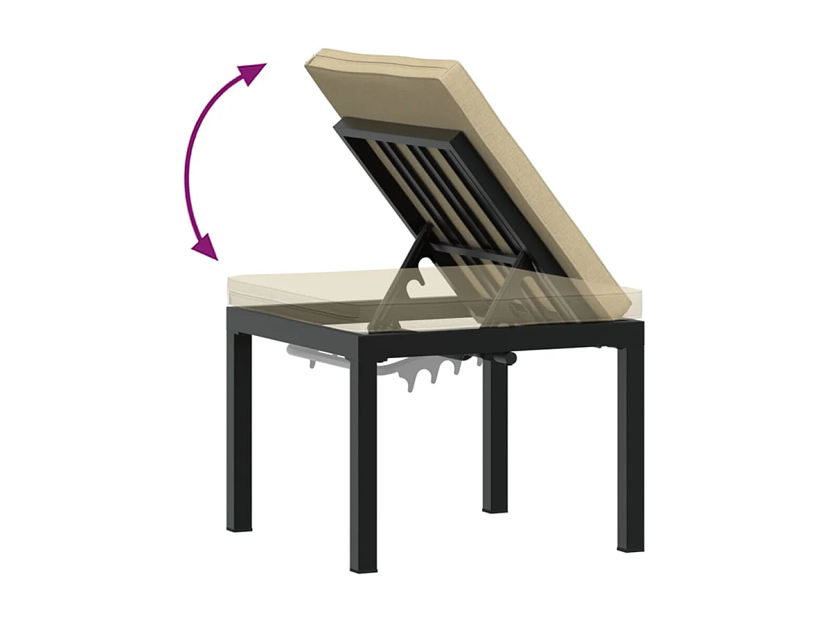 Tabouret de jardin avec coussin noir acier enduit de poudre