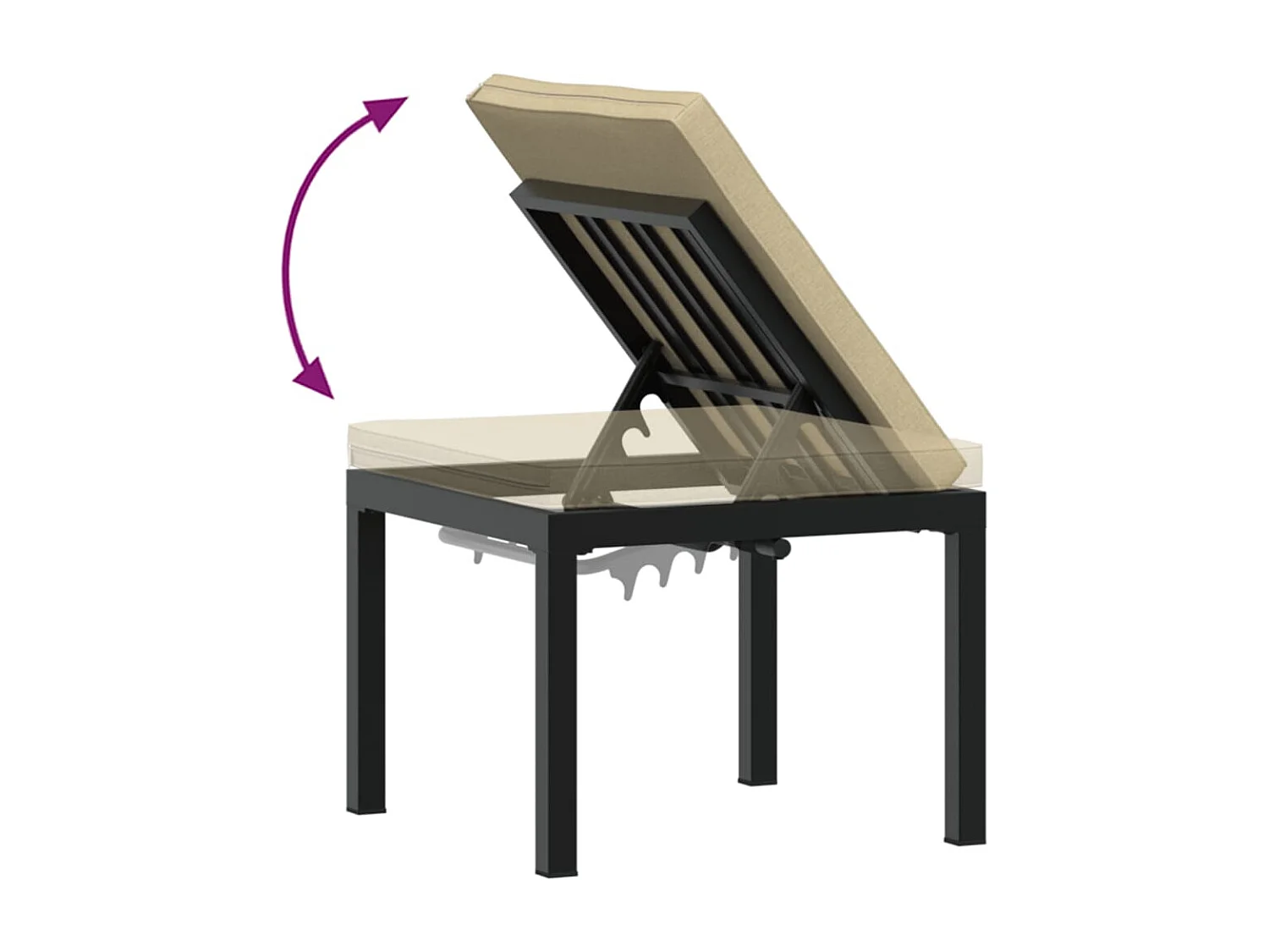 Tabouret de jardin avec coussin noir acier enduit de poudre