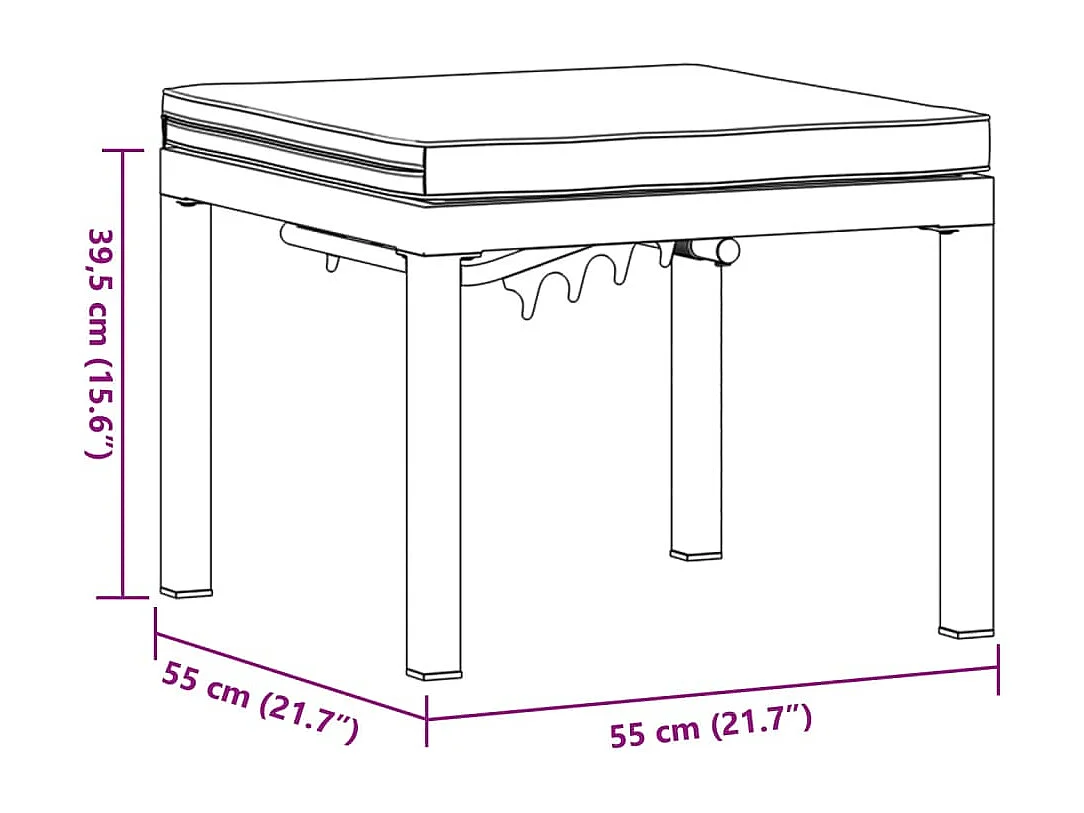 Tabouret de jardin avec coussin noir acier enduit de poudre