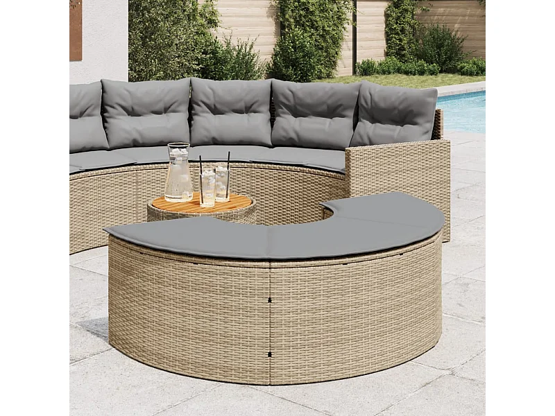 Repose-pieds de jardin avec coussin beige résine tressée